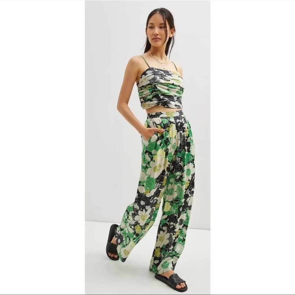 Anthropologie Floral Wide-Leg Pant Set
